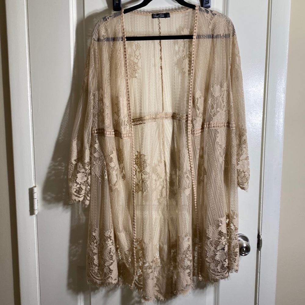 Tan lace kimono
